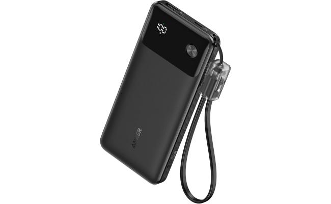 Anker Power Bank Powercore 10000mAh 22.5W Portable Charger with USB C Lanyard Cable- Black